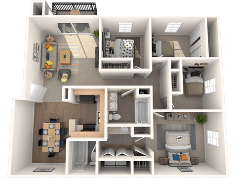 Floor plan for 4 beds, 2 baths, 1600 sqft